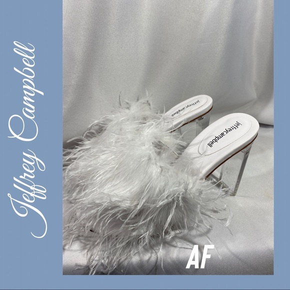 JEFFREY CAMPBELL DAISY BOA SANDALS WITE FEATHERS WORN ONCE - Picture 7 of 7